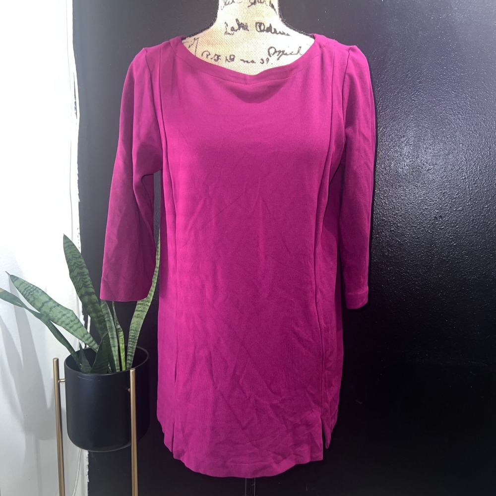 J. Jill Magenta Ponte Knit Boatneck Tunic Top 3/4 Sleeve Berry Medium Petite